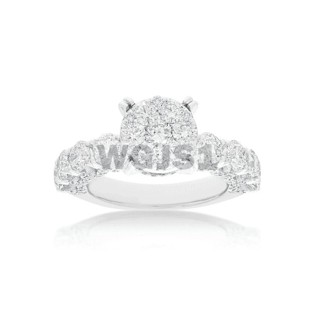 Diamond Engagement Ring Large Side Diamonds 3.15 ct. 14k White Gold