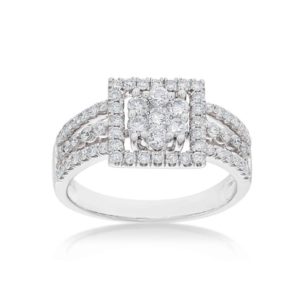 Diamond Engagement Ring Square Halo Setting 1.00 ct. 14k White Gold