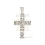 Baguette and Round Diamond Cross Pendant 1.64 ct. 14k White Gold