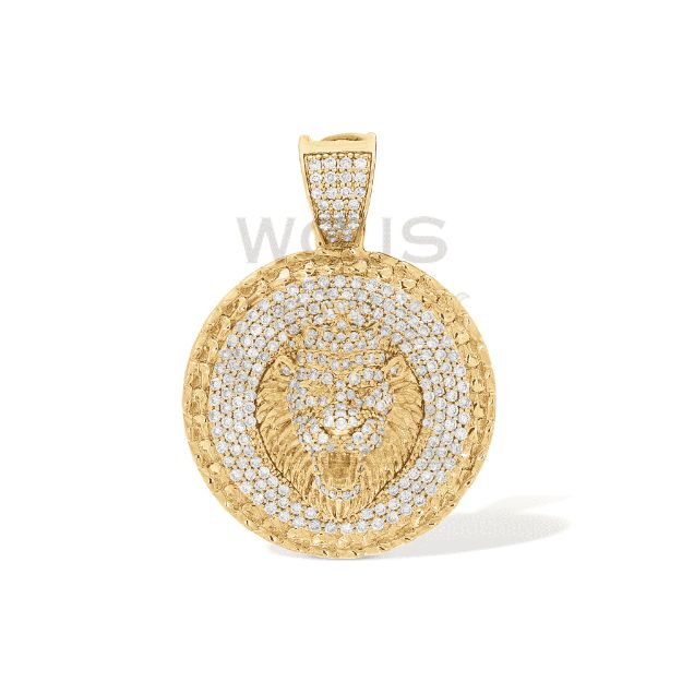 Round Lion Head Diamond Medallion 1.77 ct. 10k Yellow Gold