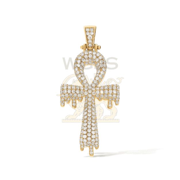 Diamond Drip Ankh Cross 3.56 ct. 10k Yellow Gold