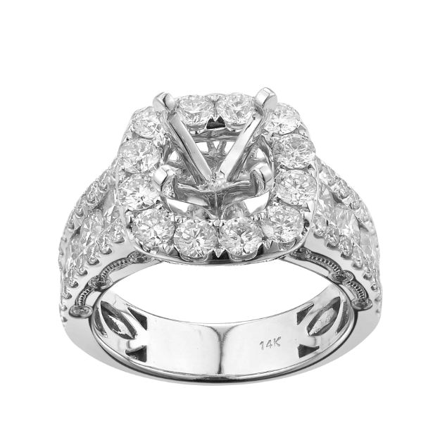 Diamond Engagement Mounting Ring  2.40 ct.  CZ-Ctr 14K White Gold 7.08 g