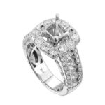 Diamond Engagement Mounting Ring  2.40 ct.  CZ-Ctr 14K White Gold 7.08 g