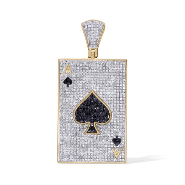 diamond White and Black Ace of Spade Pendant 1.77 ct. 10K Yellow Gold