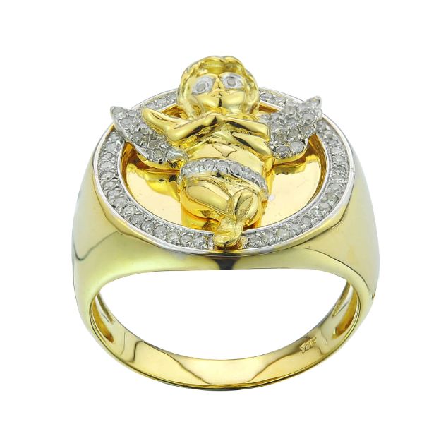 Diamond Man&#39;s Angel RING  0.29 ct. 10K Yellow Gold 8.56 g