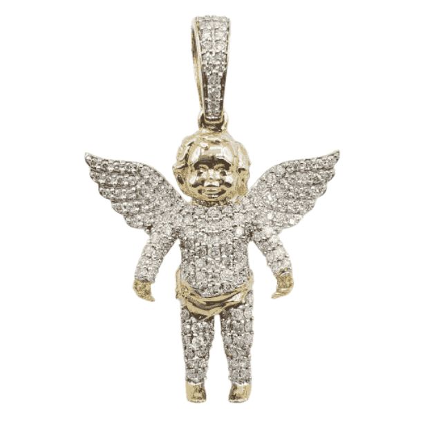 Diamond Baby Angel Pendant 1.38ct 14K Yellow Gold