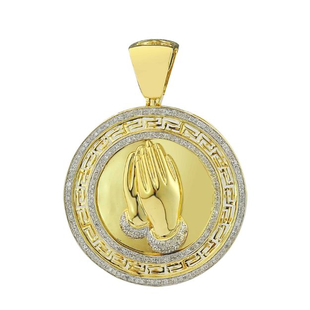 Diamond Praying Hand Eternity Pendant  0.60 ct. 10K Yellow Gold