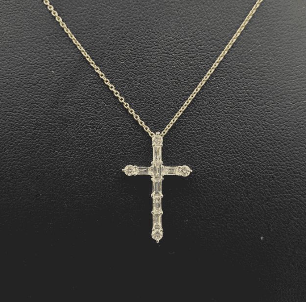 Baguette Diamond Cross with Gold Chain 0.34ct 14K Yellow Gold